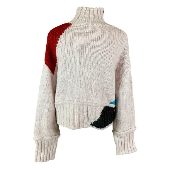 Zara Chunky Knit Turtleneck Sweater Large Abstract Colorblock Wool Blend - Picture 5 of 7